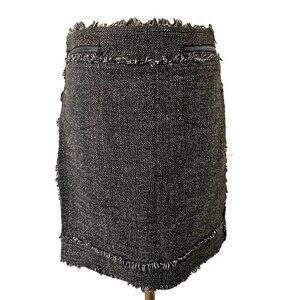 Nine West Black White Tweed Fringe Mini Skirt Sz 4 Cotton Blnd Textured Lined